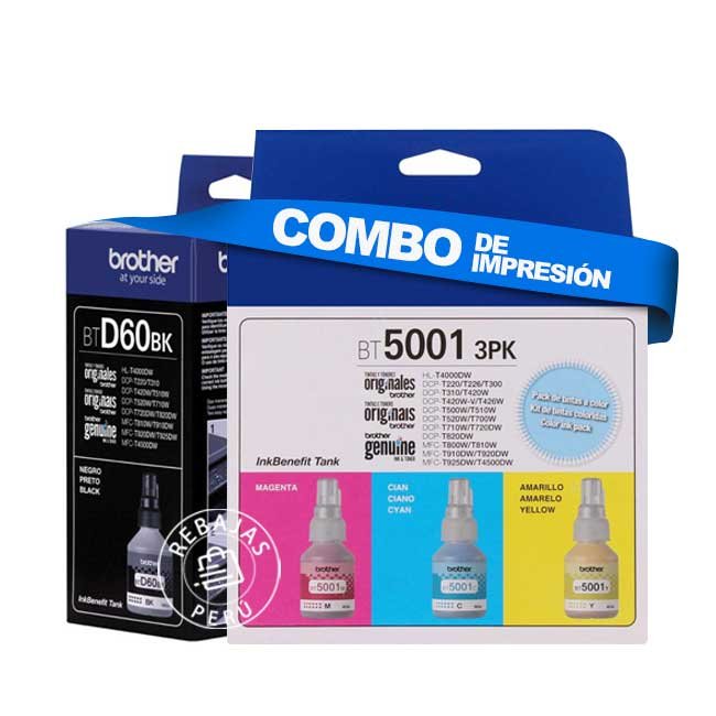 Pack Tinta Brother BTD60BK + BT50013PK Original para DCP/MFC