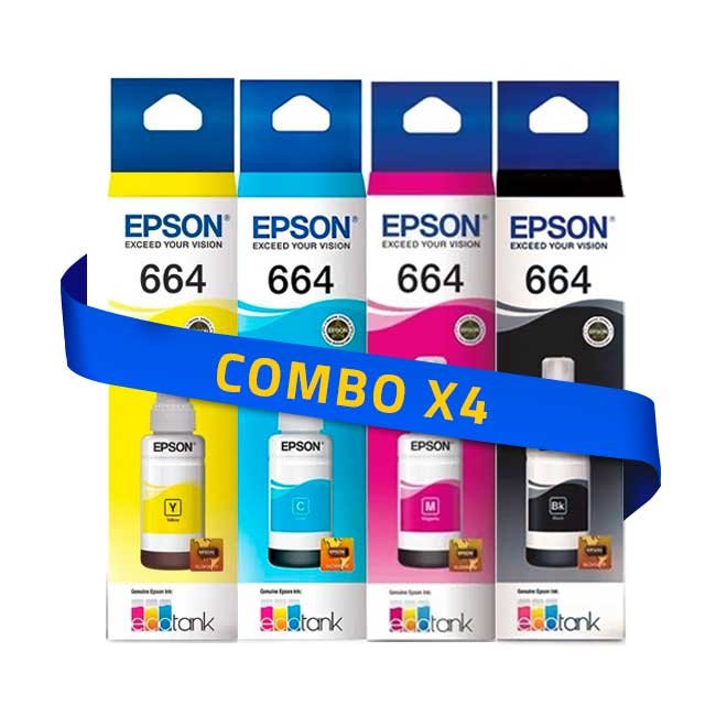 Kit de Tinta Epson T664 Negro Cian Magenta Amarillo | Alto Rendimiento