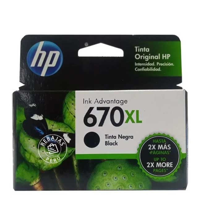 Tinta HP 670XL Negro Original CZ117AL de Alto Rendimiento 550 pág