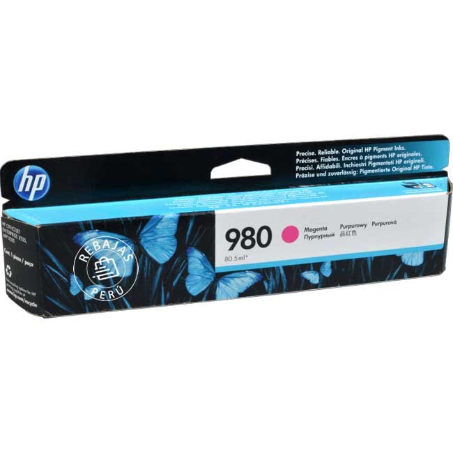 Tinta HP 980 Magenta original D8J08A — Rendimiento 6600 páginas, Calidad OEM
