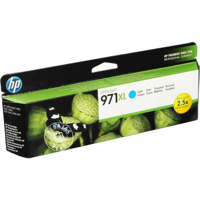 Tinta HP 971XL Cyan Original CN626AM | Rendimiento de 6600 páginas