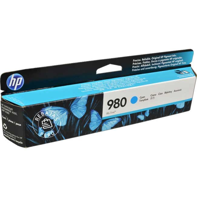 Tinta HP 980 Cyan original D8J07A — Rendimiento 6600 páginas, Calidad OEM