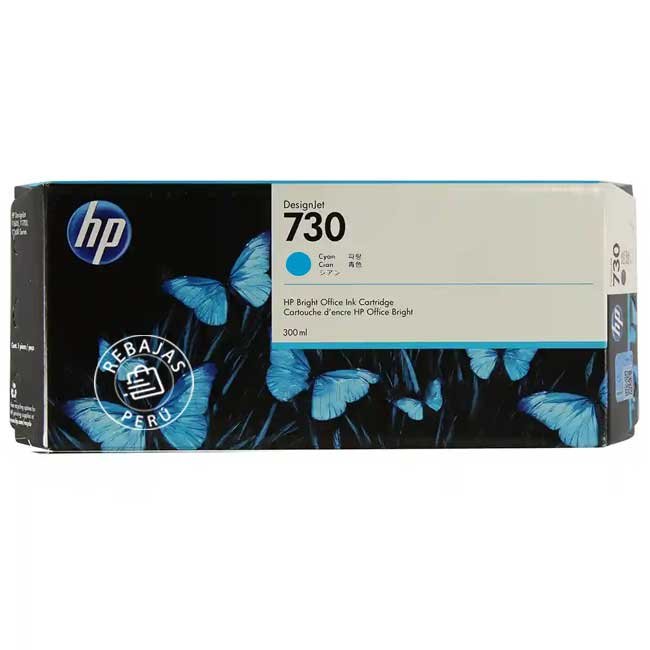 Tinta HP 730 Cyan original P2V68A 300ml para impresoras HP profesionales