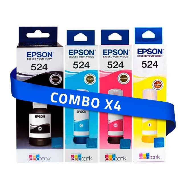 Kit Tinta Epson T524 Negro Cian Magenta Amarillo para EcoTank L15150
