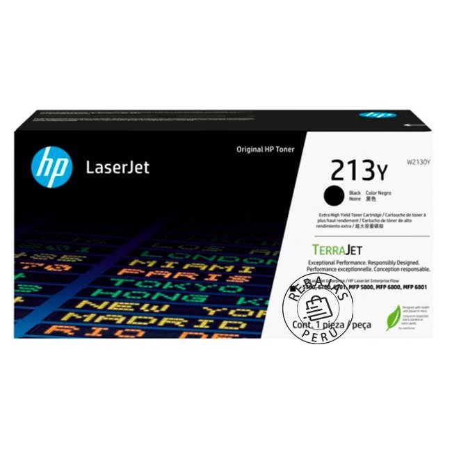 Tóner HP W2130Y 213Y Negro Original Alto Rendimiento 18,000 Páginas para LaserJet Enterprise