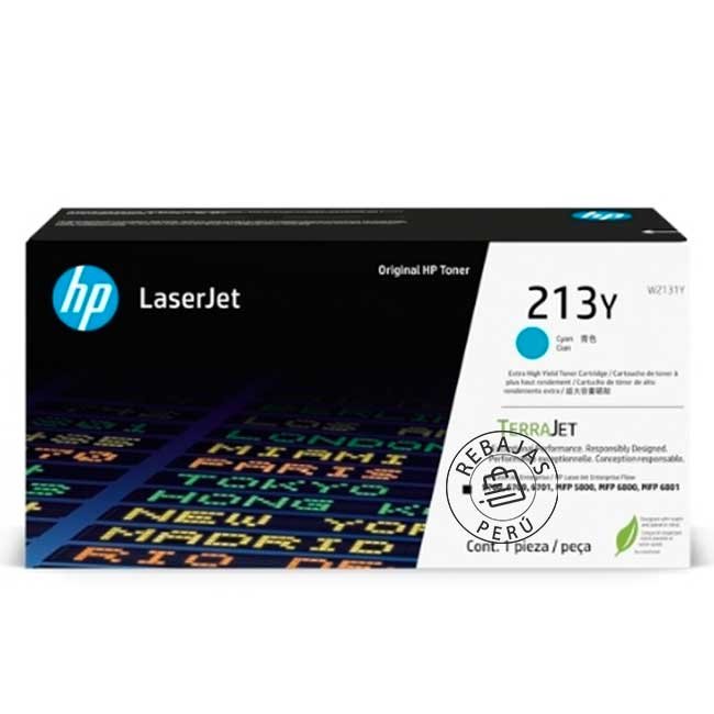 Tóner HP W2131Y 213Y Cyan Original de Alto Rendimiento 12,000 Páginas para LaserJet Enterprise