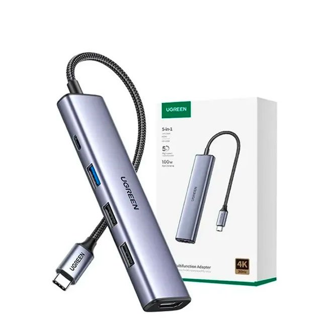Adaptador UGREEN HUB 5 en 1 CM478 USB-C a HDMI + USB 3.0 + 2 USB 2.0 + PD