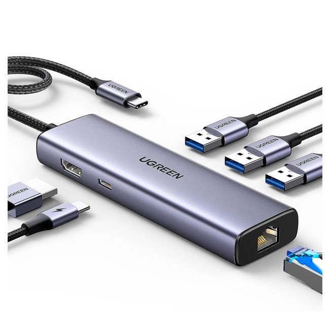 Adaptador UGREEN HUB 6 en 1 CM512 USB-C a HDMI + RJ45 + USB 3.0 + PD