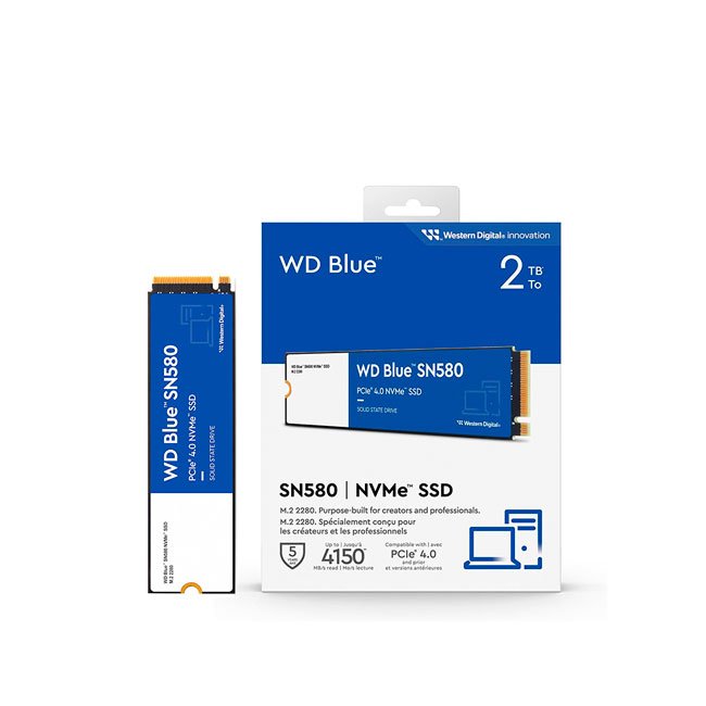 Disco SSD Western Digital Blue SN580 2TB NVMe M.2 2280 PCIe Gen4 x4 | Alta Velocidad 4150MB/s