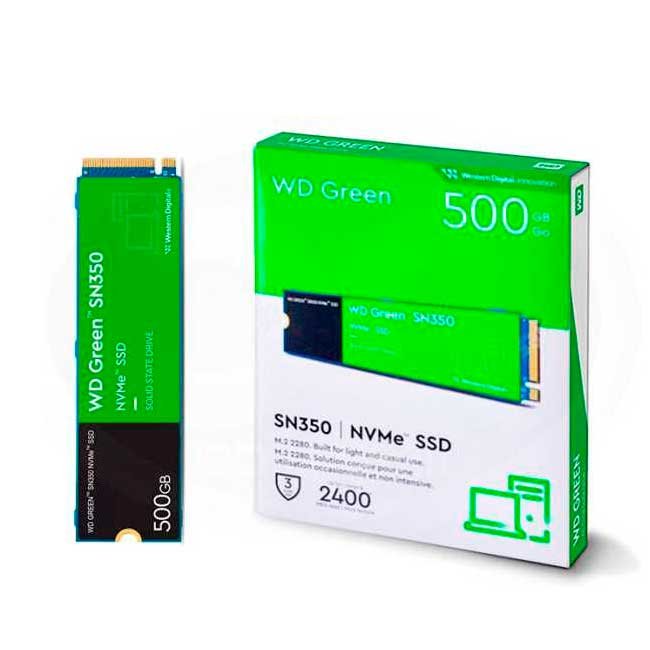 Disco SSD Western Digital Green SN350 NVMe 500GB M.2 2280 PCIe Gen3, Lectura 2400MB/s, Escritura 1500MB/s, NAND TLC